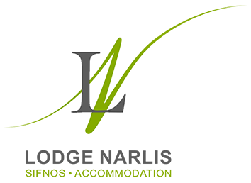 The logo of Lodge Narlis accommodation at Platis Gialos of Sifnos